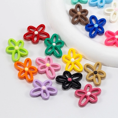 Hohl Blume Acryl Perlen Bonbonfarbe Spritzlackiert Unregelmäßige Florale Lose Perlen Für DIY Halskette Armband Schmuckherstellung