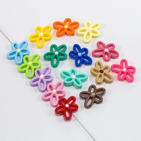 Hohl Blume Acryl Perlen Bonbonfarbe Spritzlackiert Unregelmäßige Florale Lose Perlen Für DIY Halskette Armband Schmuckherstellung