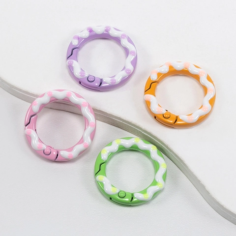 Painted Polka Dot Round Spring Gate Rings Alloy Carabiner Connectors Creamy Style DIY Keychain Jewelry Making Findings