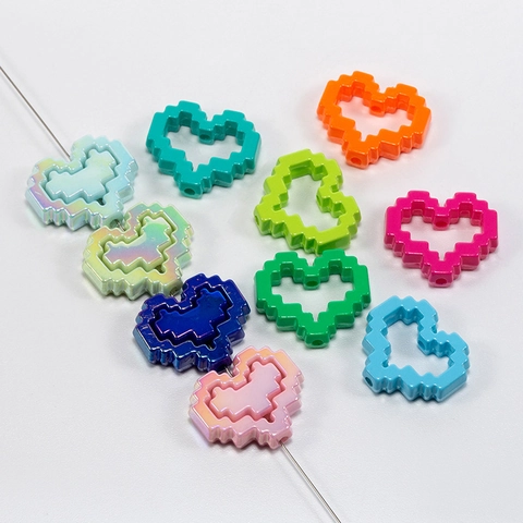 Acrylic Pixel Art Heart Beads Perforated Hollow 8-Bit Beads For DIY Phone Chain Jewelry Making Handcraft Material Accessory