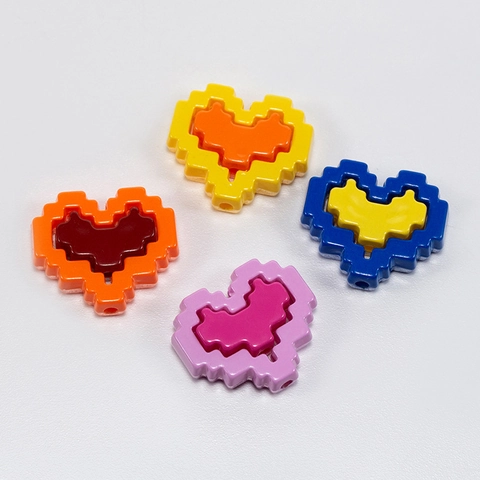 Acrylic Pixel Art Heart Beads Perforated Hollow 8-Bit Beads For DIY Phone Chain Jewelry Making Handcraft Material Accessory