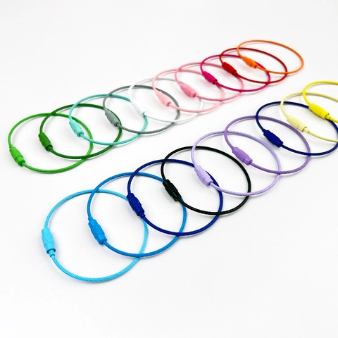 Colorful Stainless Steel Wire Keychains With Screw Connector Multi Color Luggage Tag Loops Cable Key Rings DIY Accessories