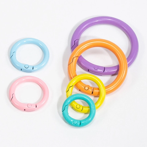 Colorful Baked Paint Alloy Spring O-Ring Keychain Buckle Open Round Connector For Bag Strap DIY Jewelry Making Accessory