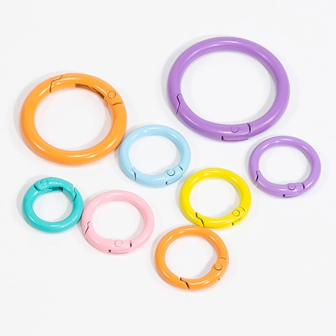 Colorful Baked Paint Alloy Spring O-Ring Keychain Buckle Open Round Connector For Bag Strap DIY Jewelry Making Accessory