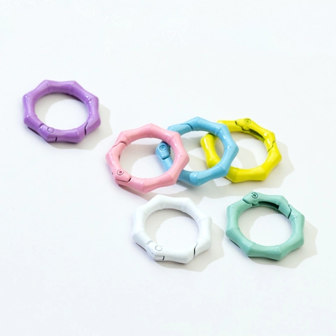 Bamboo Texture Alloy Spring Ring Buckle Painted Connection Ring For Bag Keychain DIY Jewelry Making Accessories Multi Color Open Clasp