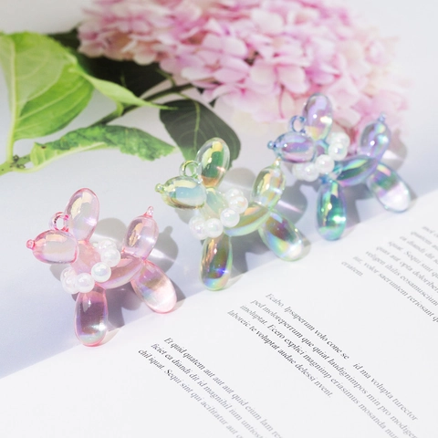 Acrylic Balloon Dog Pendants For Jewelry Making Aurora Iridescent DIY Charms With Artificial Pearl Necklaces Accessories DIY Craft