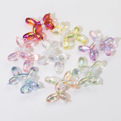 Acrylic Balloon Dog Pendants For Jewelry Making Aurora Iridescent DIY Charms With Artificial Pearl Necklaces Accessories DIY Craft