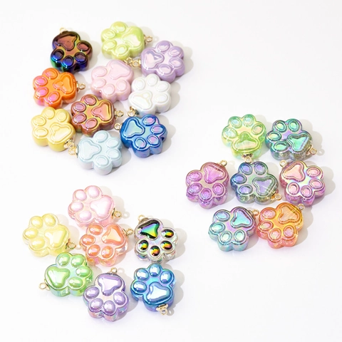 Cute Iridescent Acrylic Cat Paw Pendants Colorful DIY Jewelry Accessories For Keychain Decoration Bear Paw Charms For Women