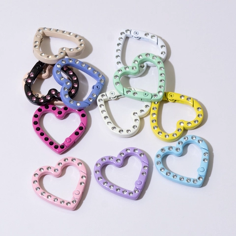 Heart Shape Rhinestone Spring Buckle Alloy Paint Open Ring For DIY Keychain Bag Accessories Jewelry Making Connection Ring