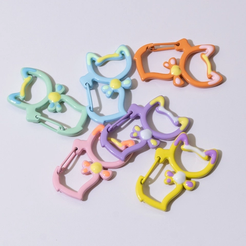 Mosquetón de Resorte con Forma de Gato Pintado a Mano Aleación Clip de Llavero de Dibujos Animados Accesorio de Joyería DIY
