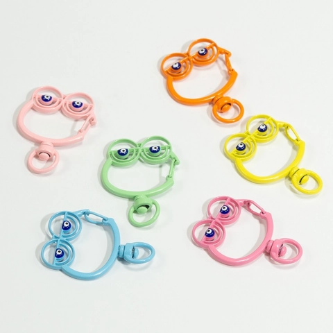 Alloy Painted Cartoon Frog Shaped Spring Buckle Evil Eye Beads Rotating Connector For DIY Keychain Jewelry Findings