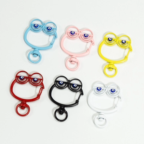 Alloy Painted Cartoon Frog Shaped Spring Buckle Evil Eye Beads Rotating Connector For DIY Keychain Jewelry Findings