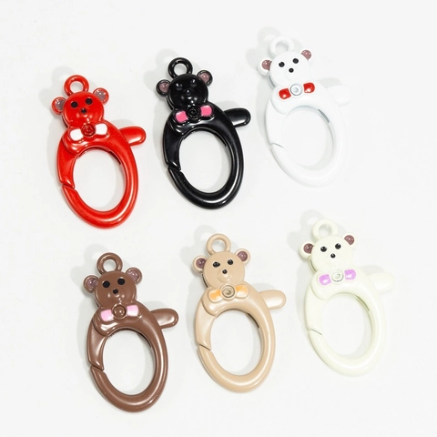 Painted Alloy Cartoon Bear Lobster Clasp DIY Jewelry Keychain Accessories Spring Buckle Heart Opening Ring Connections