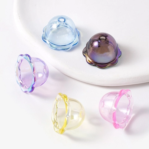 Iridescent Acrylic Bell Flower Petal Shaped DIY Beads For Jewelry Making Handcrafted Wind Chime Phone Chain Accessories