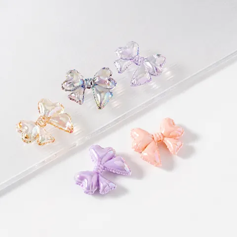 Acrylic Bowknot Beads 3D Iridescent Puffy Bow Tie Spacer For DIY Jewelry Making Phone Chain Keychain Decorative Accessories