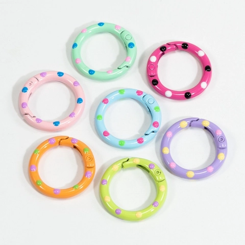 Polka Dot Colorful Round Spring Snap Hook Ring Alloy Painted DIY Jewelry Finding Accessory For Keychain Bag Charms