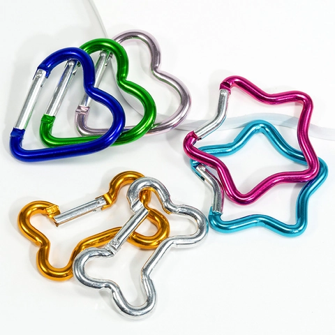 Alloy Heart Star Bone Shape Spring Carabiner Hook Keychain Connecting Rings For DIY Jewelry Making Accessories Multicolored