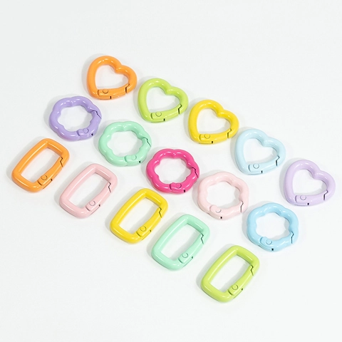 Alloy Lacquer Macaron Color Spring Ring Clasp Heart Flower Rectangle Shape Connector DIY Jewelry Keychain Accessories