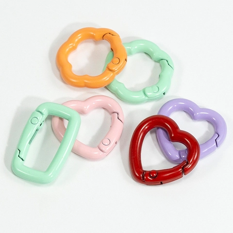 Alloy Lacquer Macaron Color Spring Ring Clasp Heart Flower Rectangle Shape Connector DIY Jewelry Keychain Accessories
