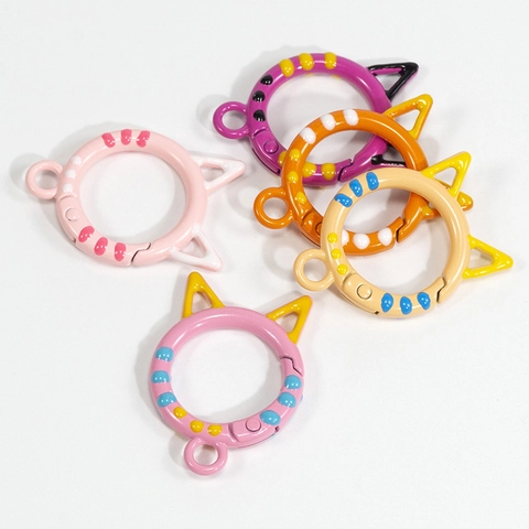Cute Cat Ear Shape Alloy Spring Ring Open Buckle For DIY Keychain Jewelry Making Hand Painted Metal Clasp Handcrafted Accessories