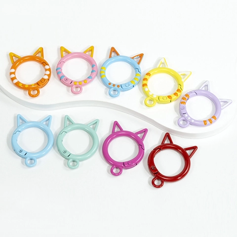 Cute Cat Ear Shape Alloy Spring Ring Open Buckle For DIY Keychain Jewelry Making Hand Painted Metal Clasp Handcrafted Accessories