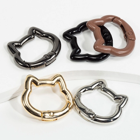Lacquered Alloy Cat Head Spring Buckle Irregular Open Ring For DIY Keychain Bag Accessories Decorative Jewelry Connection Hook