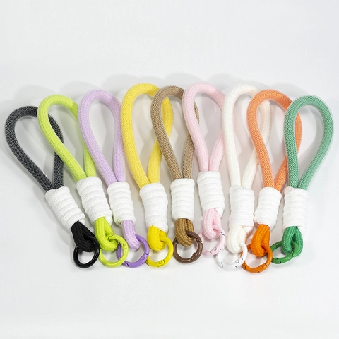 Handmade Woven Rope Lanyard Keychain For Phone Case Bag Charm Braided Wrist Strap With Metal Circle Snap Hook Accessory