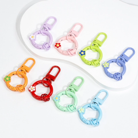 Alloy Flower Spring Gate Ring Keychain Hook Set Colorful DIY Jewelry Making Open Round O-Ring Clasp For Bag Charm Keys