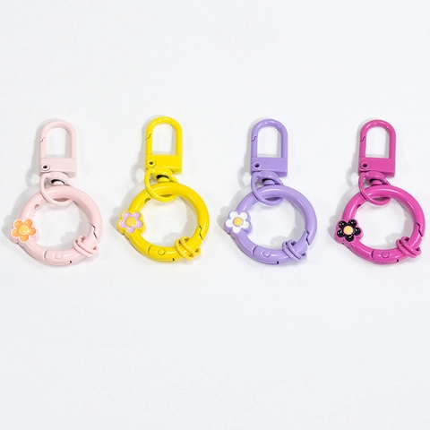Alloy Flower Spring Gate Ring Keychain Hook Set Colorful DIY Jewelry Making Open Round O-Ring Clasp For Bag Charm Keys