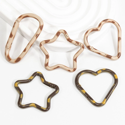 Gancho Llavero de Aleación Estampado Leopardo Estrella Corazón Hebilla Resorte Mosquetón de Carey Para Accesorios Bolso Joyería DIY