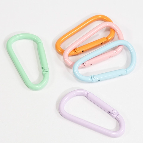 Alloy D-Shaped Carabiner Spring Gate Keychain Hook For DIY Jewelry Making Backpack Clip Connector Macaron Colors