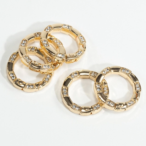 Rhinestone Inlaid Zinc Alloy Segmented Spring Gate Ring Open Round Connector For DIY Jewelry Making Bag Accessories