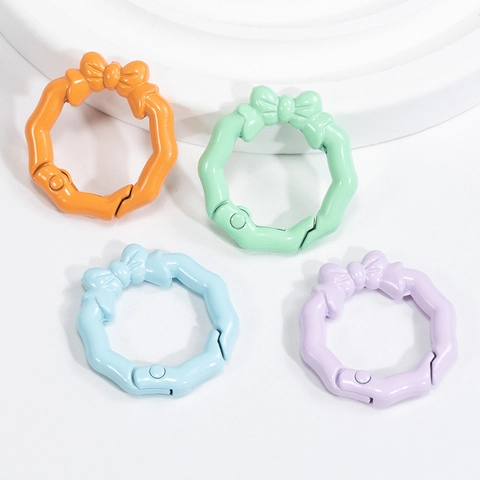 Alloy Lacquered Bowknot Spring Buckle Circular Open O-Ring Connector For DIY Jewelry Making Handbag Keychain Accessories