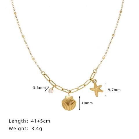 Collana Con Pendente Stella Marina Conchiglia Acciaio Inossidabile Zircone Gioielli Tema Oceano Regalo Per Donne Catena Clavicola Oro