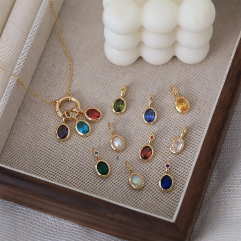 Vintage Koperen Zirkoon Geboortesteen Hanger Ketting Voor Vrouwen Verstelbare Ketting DIY Sieraden Cadeau Januari Tot December Verjaardagscadeau