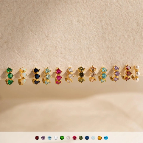 Minimalist 14K Gold Plated Copper Birthstone Stud Earrings Colorful Rhinestone Round Geometric Earrings For Women Jewelry Gift