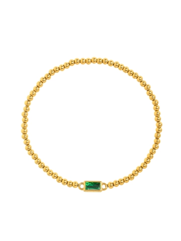 Minimalist Stainless Steel Gold Plated Birthstone Bracelet For Women Round Bead Chain With Rectangular Rhinestone Monthly Jewelry Gift