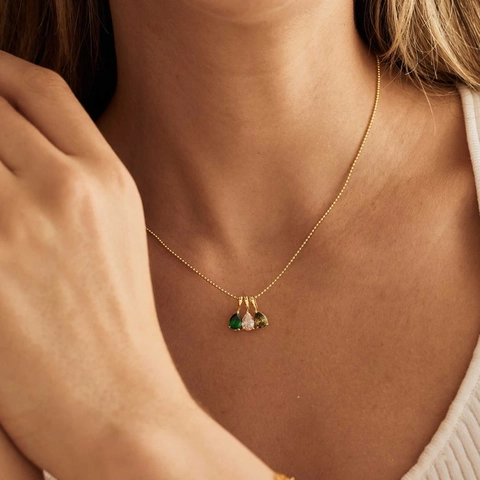18K Gold Plated Stainless Steel Teardrop Birthstone Necklace Minimalist Colorful Zirconia Pendant Jewelry For Women Gift
