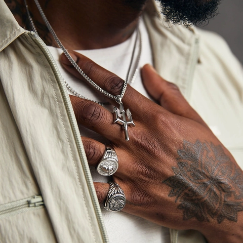 Trident Pendant Necklace Stainless Steel Hip Hop Om Symbol Jewelry For Men Streetwear Style