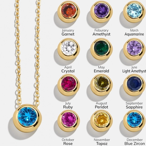 Women Minimalist Copper Birthstone Round Pendant Necklace Gold Electroplated Round Rhinestone Inlaid Necklace Simple Commuter Jewelry Birthday Gift