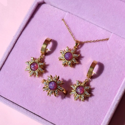 Rotierende Sonnenstrahl Anhänger Halskette Kupfer Mit Synthetischem Opal Und Zirkonia Stern Vintage Stil Damen