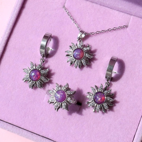 Rotierende Sonnenstrahl Anhänger Halskette Kupfer Mit Synthetischem Opal Und Zirkonia Stern Vintage Stil Damen