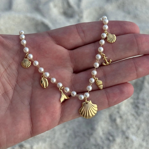 Collar De Perlas Artificiales Para Fiesta En La Playa Con Colgantes De Acero Inoxidable De Concha Cola De Pez Ancla Para Mujer