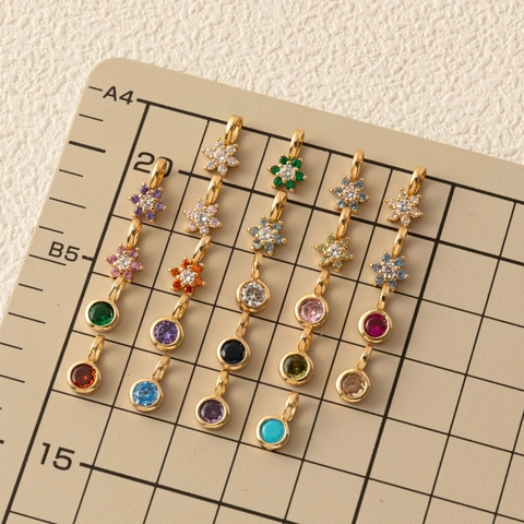 Copper 12 Month Birthstone Pendants Multicolor Zirconia Flower Round Charms DIY Jewelry Making Accessories Gold Plated