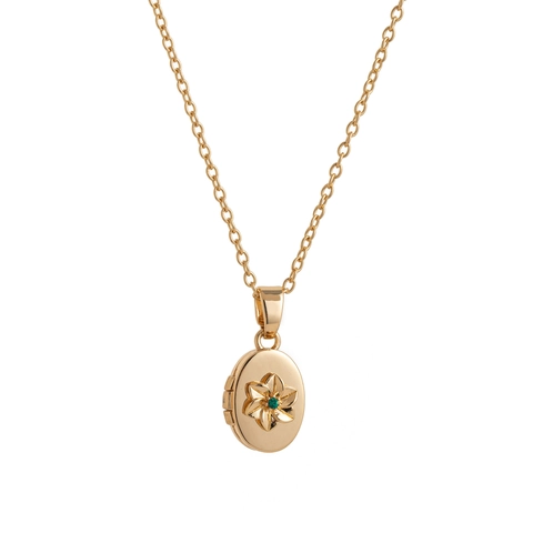Vintage 14K Goud Vergulde Koperen Ovalen Florale Medaillon Ketting Met Strass Geboortebloem Foto Hanger Voor Moederdag Vrouwen
