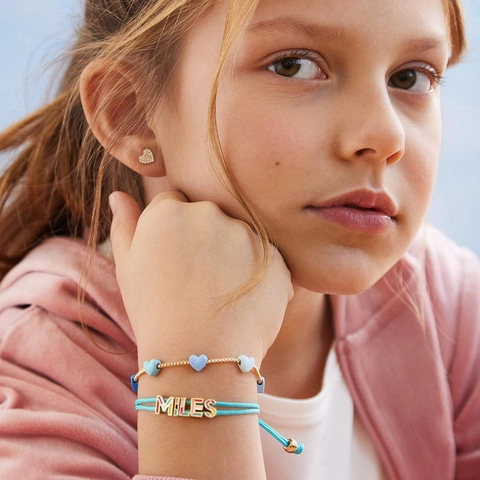 Pulsera de Corazón de Cobre Bañado en Oro para Mujer Niños Rosa Azul Púrpura Degradado Cadena de Caja Ajustable Joyería Regalo