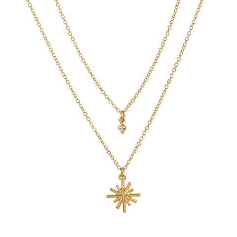 Minimalistische Roestvrijstalen Zirkonia Dubbellaagse Halsketting Ster Hanger 18K Vergulde Ster Maan Ketting Voor Dames Sieraden