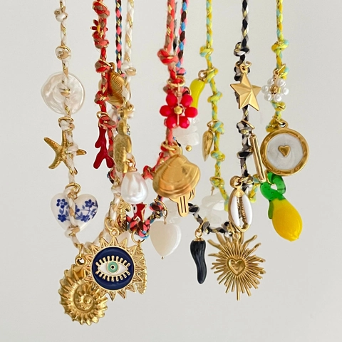 Bohemian 18K Gold Plated Stainless Steel Woven Rope Necklace Sun Moon Sea Turtle Starfish Shell Charms For Women Men Jewelry