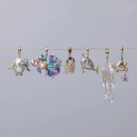 Ocean Series Baroque Pearl Pendant Necklace For Women Cute Crab Jellyfish Gold Plated Copper Retro Fashion Jewelry Gift