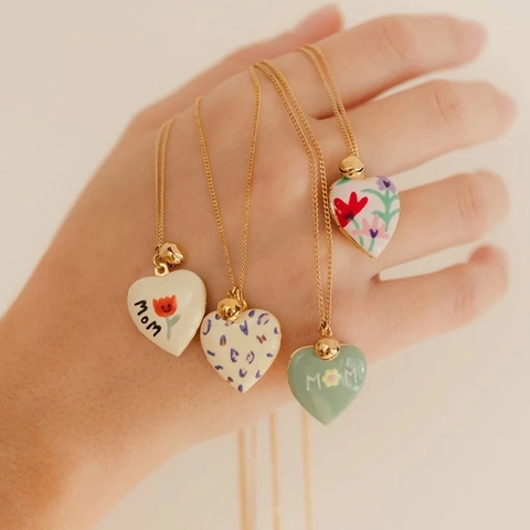 18K Gold Plated Stainless Steel Heart Locket Necklace For Women MOM Floral Pattern Opening Photo Memorial Jewelry